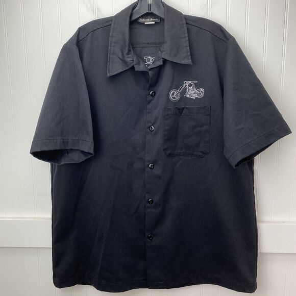 Johnny Suede Button Up Shirt Mens L Black Embroidered Motorcycle Biker USA EUC - Picture 2 of 10